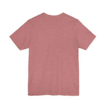 Back view of a plain heather mauve unisex reader T-shirt, showing the soft heathered fabric and relaxed silhouette