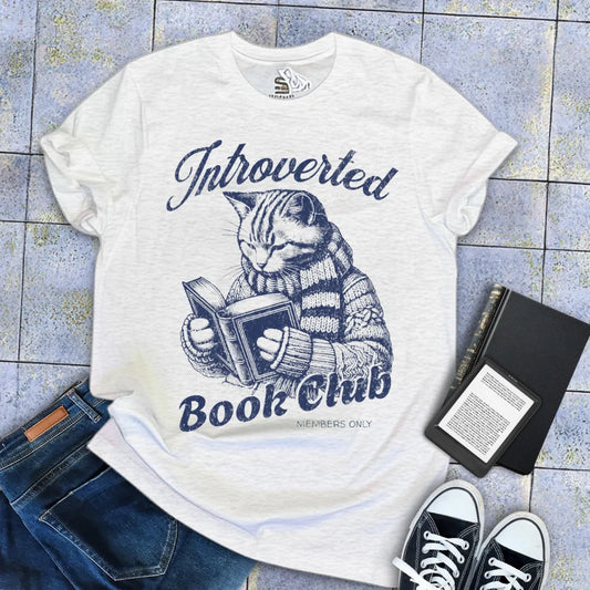 cozy reading cat t-shirt for introverts