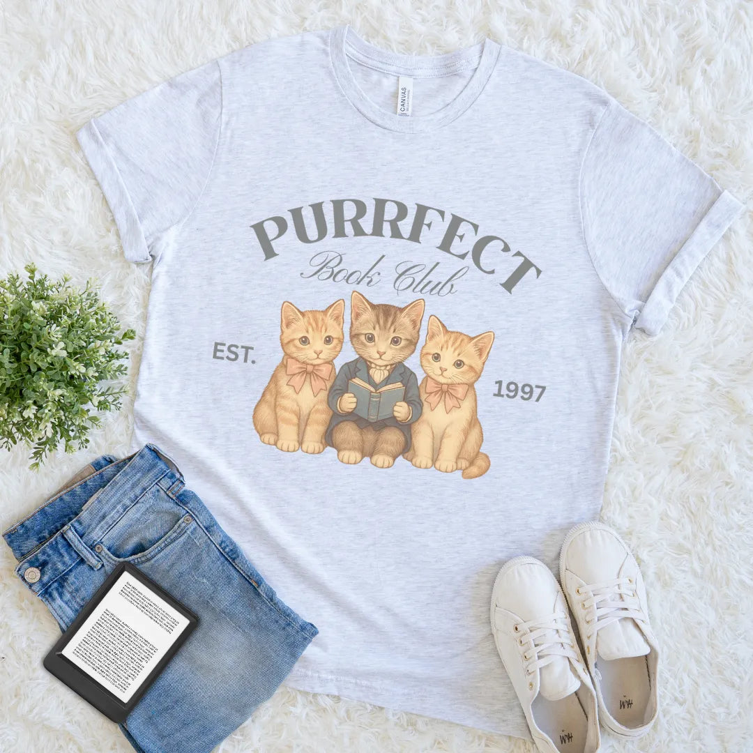 vintage cat reading book club t-shirt