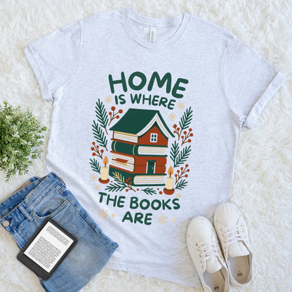 Cozy cabincore-style t shirt for book lovers in ash grey