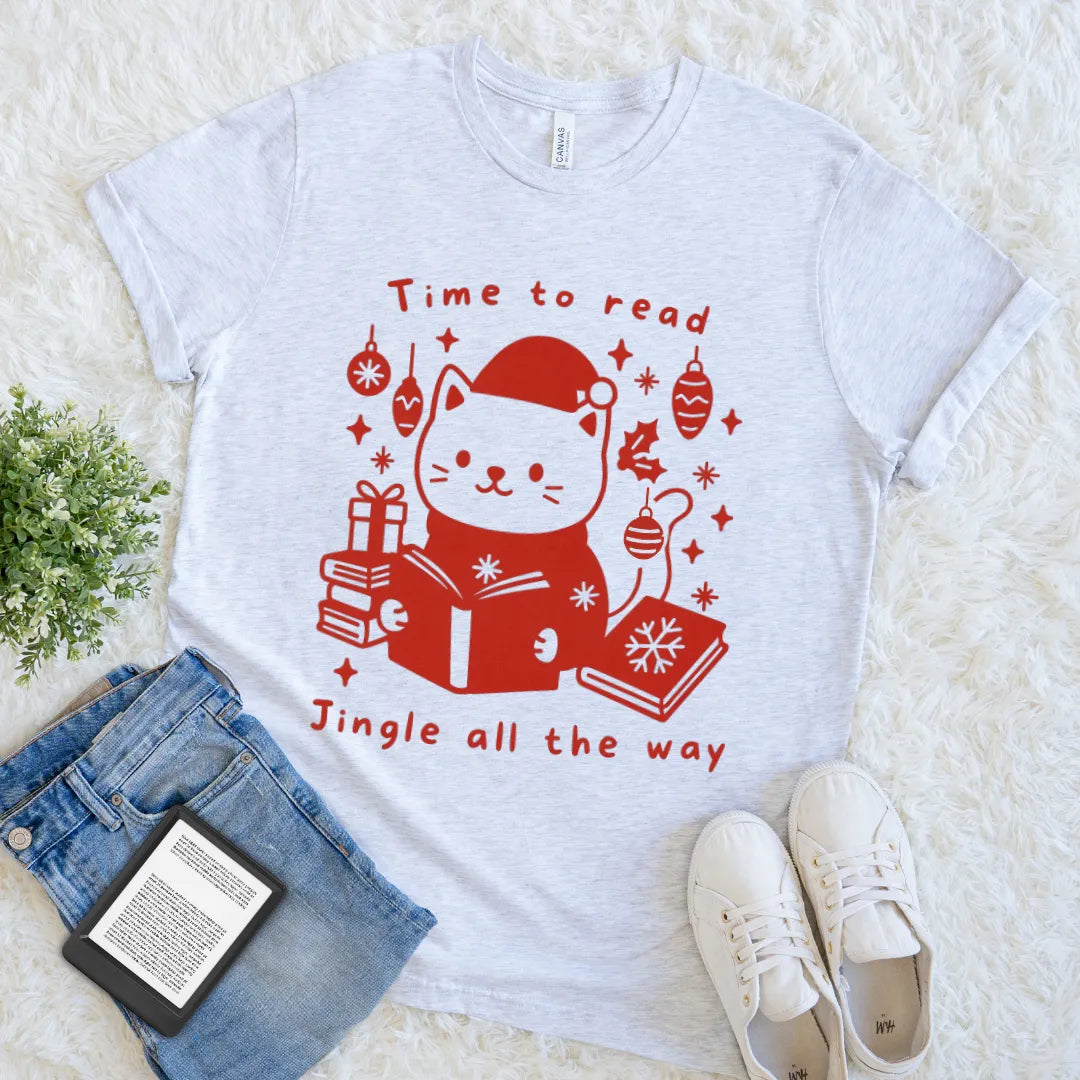 “Jingle all the way” holiday t-shirt for book lovers