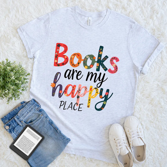 colorful floral books are my happy place shirt