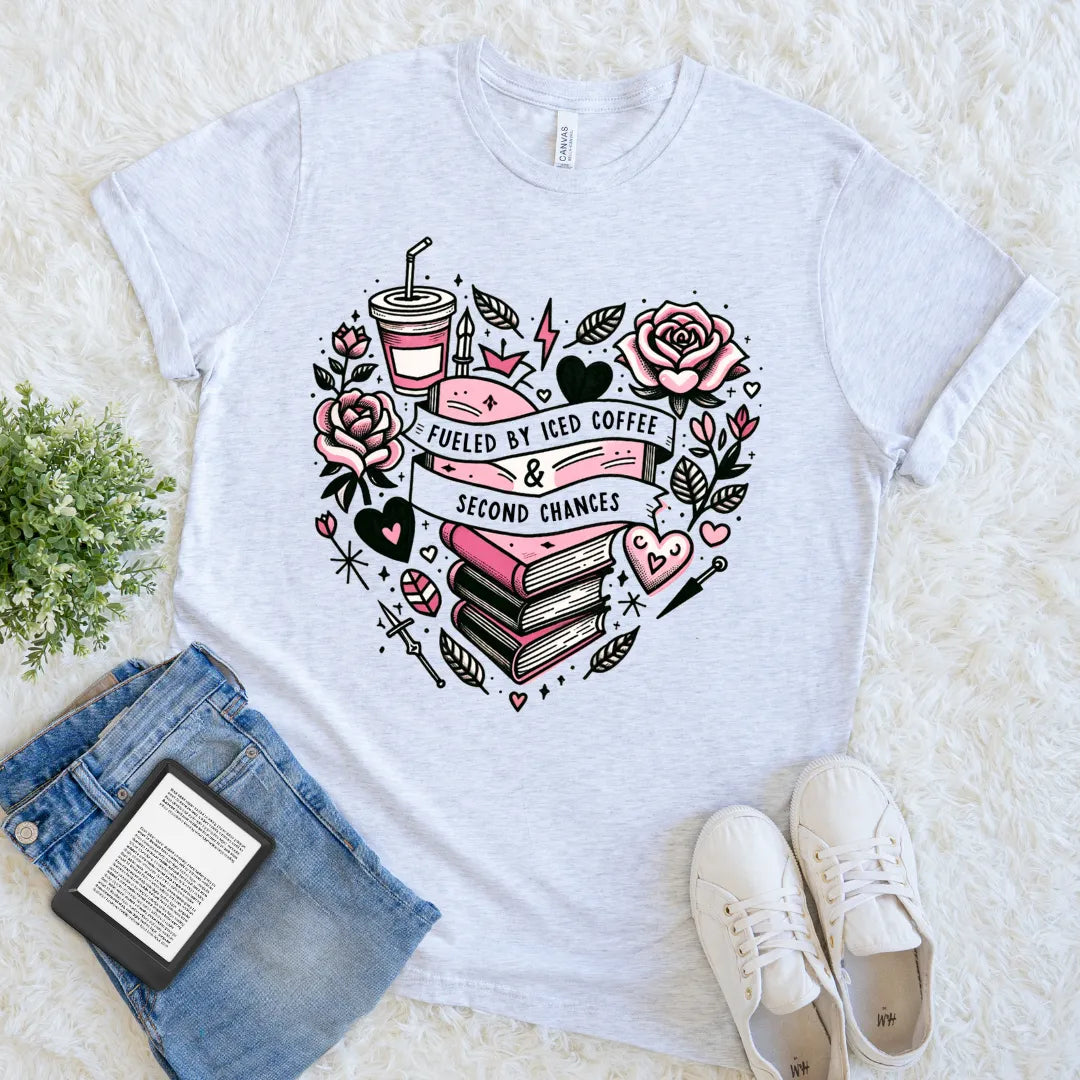 Ash grey romance book lover t-shirt with second chances tattoo theme