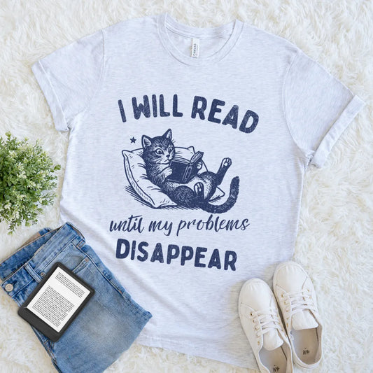 Funny book lover gift tee featuring vintage cat artwork 
