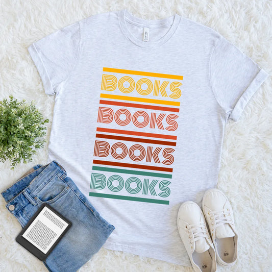 colorful vintage book lover tee