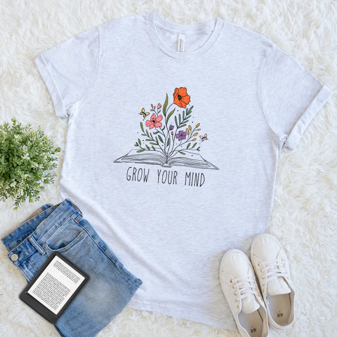 grow your mind floral book shirt