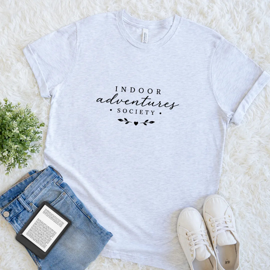 Soft ash gray introvert reader shirt with bookish aesthetic design