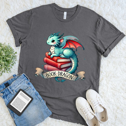 nerdy book lover tee with dragon illustration