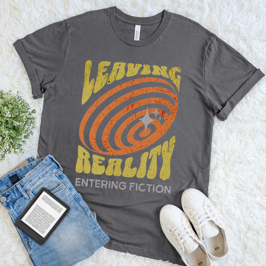 leaving reality entering fiction retro  book tee