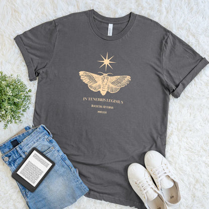 A minimal literary tee for introverted book lovers and midnight readers in asphalt grey