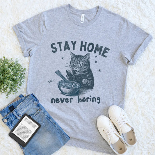 funny cozy cat tee for readers