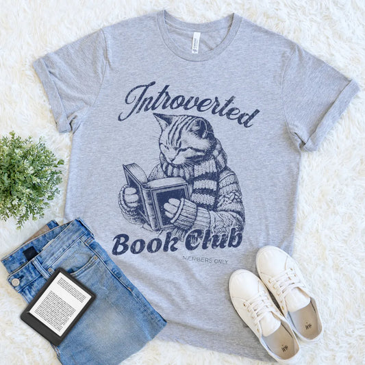 funny introvert tee for book lovers and cat people