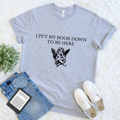 Minimalist introvert T-shirt with witty bookish saying and vintage angelcore illustration
