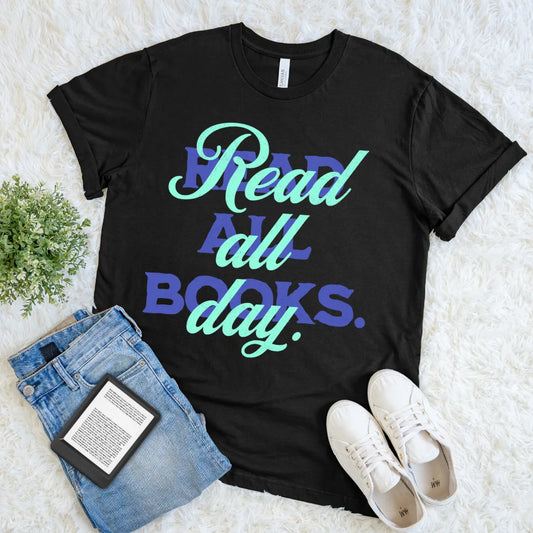 read all books all day retro pastel tee