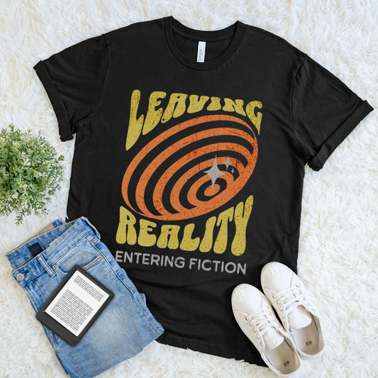 leaving reality entering fiction retro  book tee