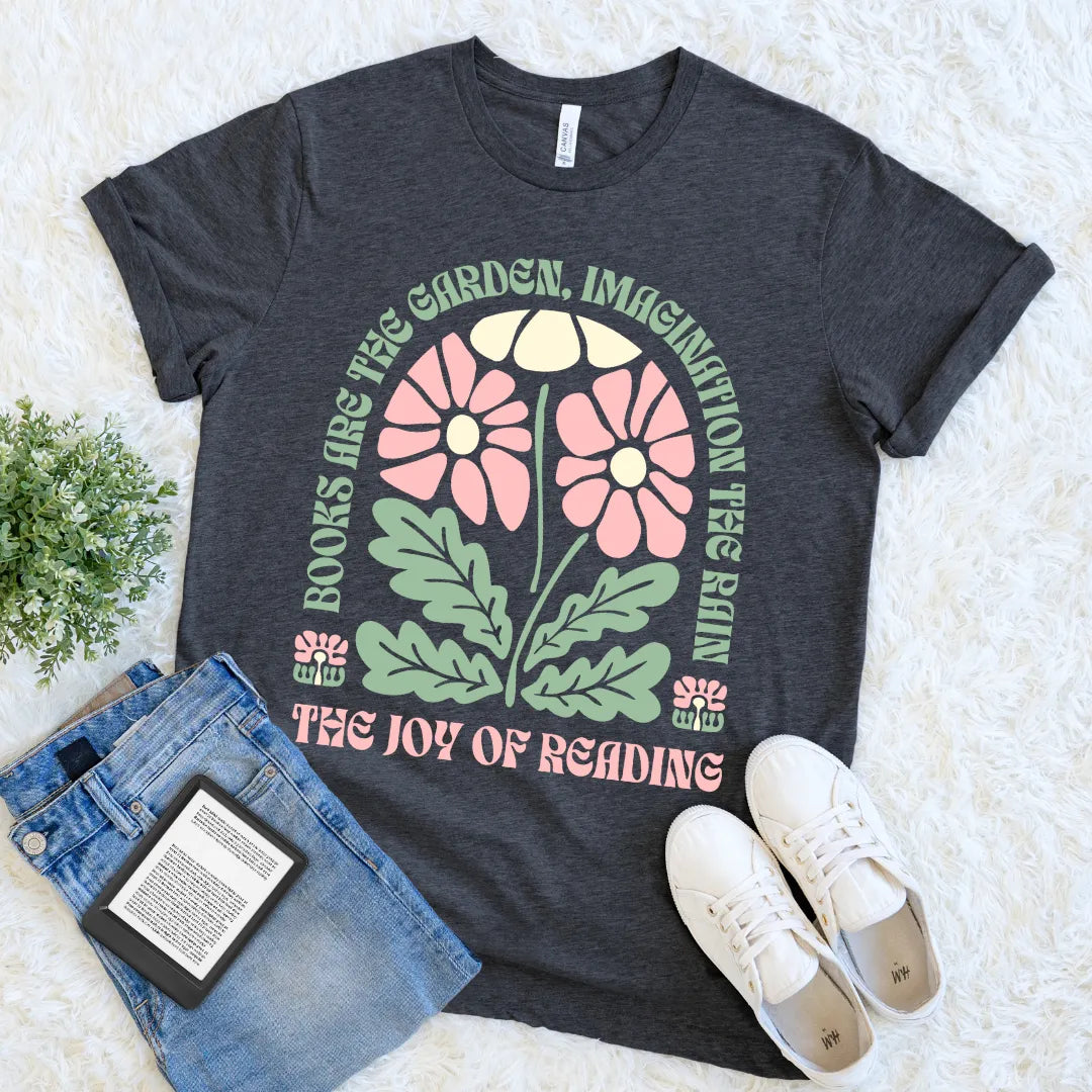 books are the garden imagination boho floral  t-shirt