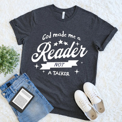  Graphic tee with bold script and banner design for book lovers