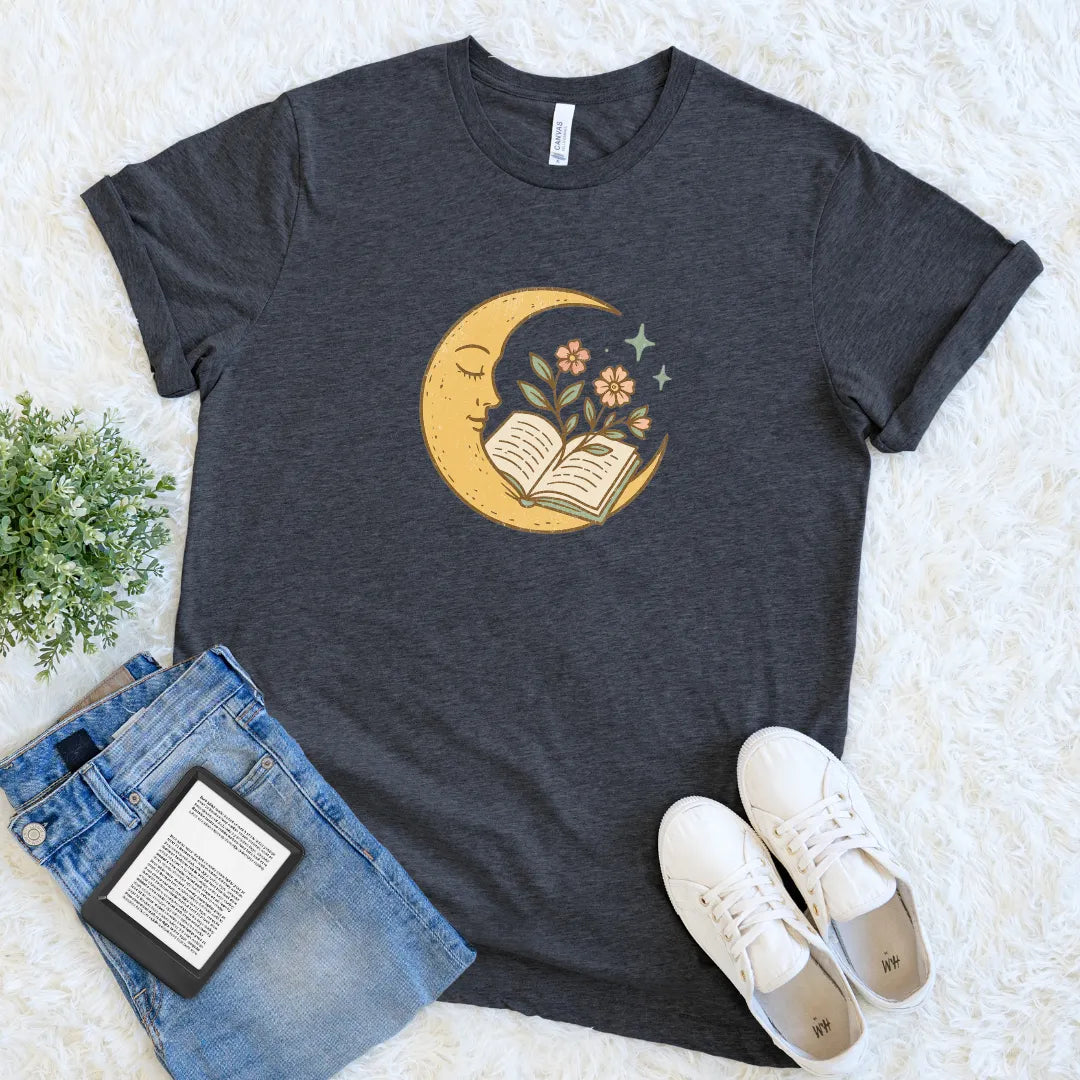 cottagecore book lover shirt with moon design