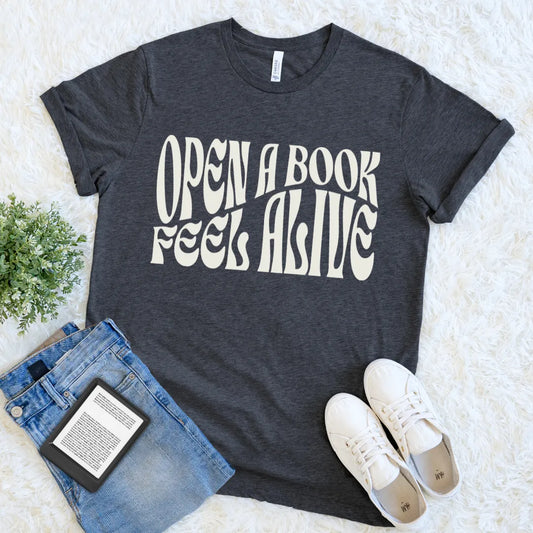 retro typography reading shirt – open a book tee