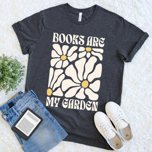retro floral book lover tee – books are my garden
