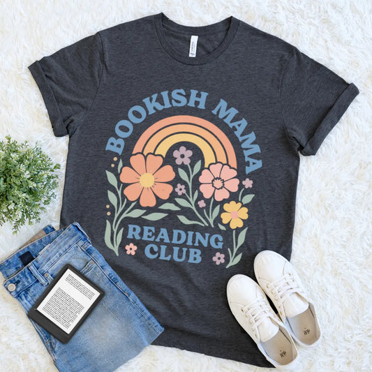 vintage style literary mom gift rainbow tee