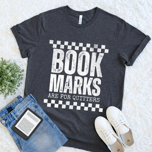 flat lay of soft cotton dark grey heather  shirt featuring bold typography for passionate readers