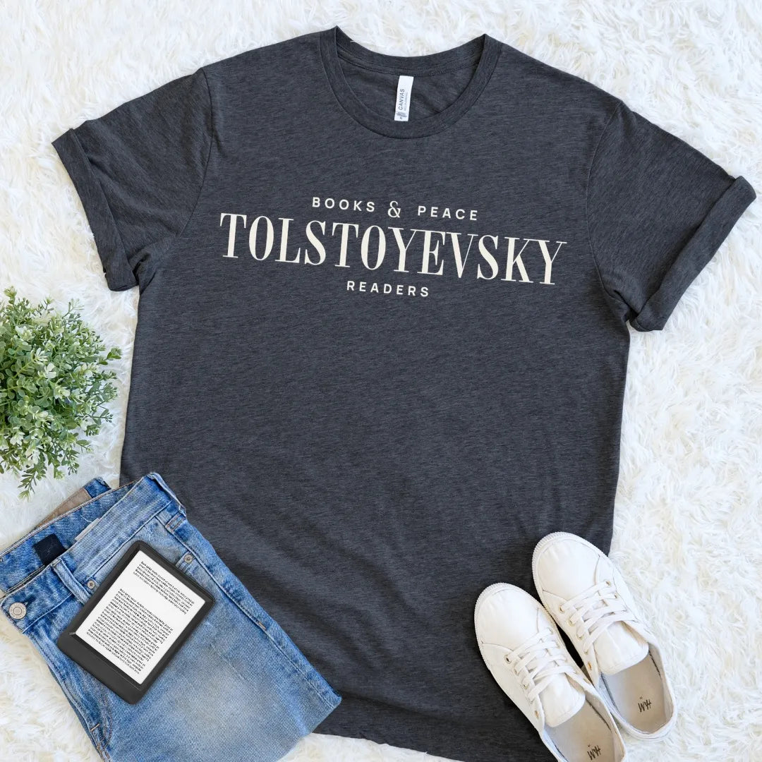 Dark Grey Heather Tolstoyevsky classic literature minimalist book humor T-shirt