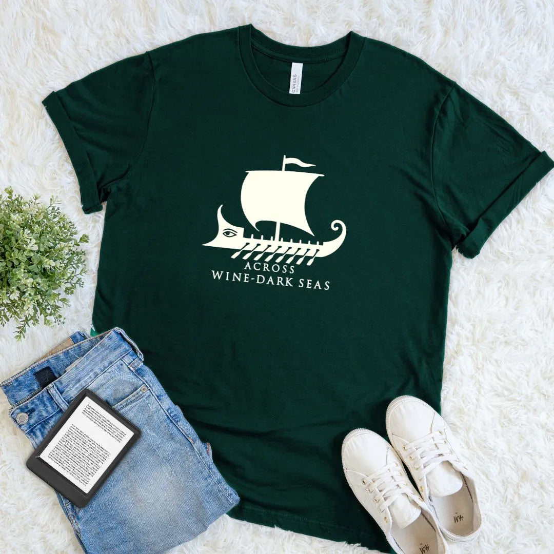 Vintage style bookish tee celebrating Greek classics and Homer's epic voyages
