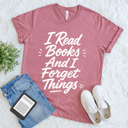 Heather mauve reader t-shirt with bold text, gift for book lovers 