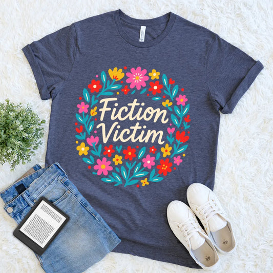  Reading-themed shirt with playful floral circle and text