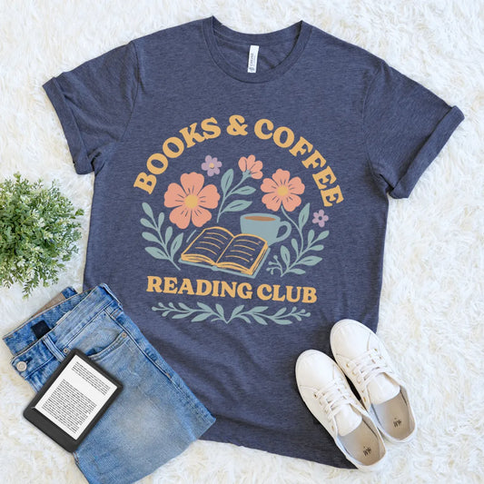 books and coffee reading club vintage t-shirt