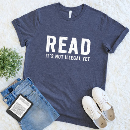 Minimalist navy t-shirt design with impactful bookish message