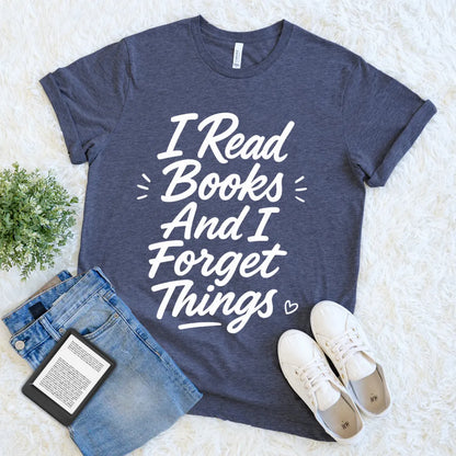 Humor reading graphic tee gift  for bookworms in heather navy 