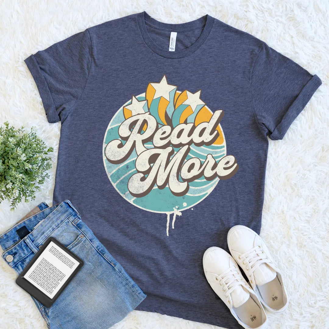 graphic tee with colorful burst and reading slogan