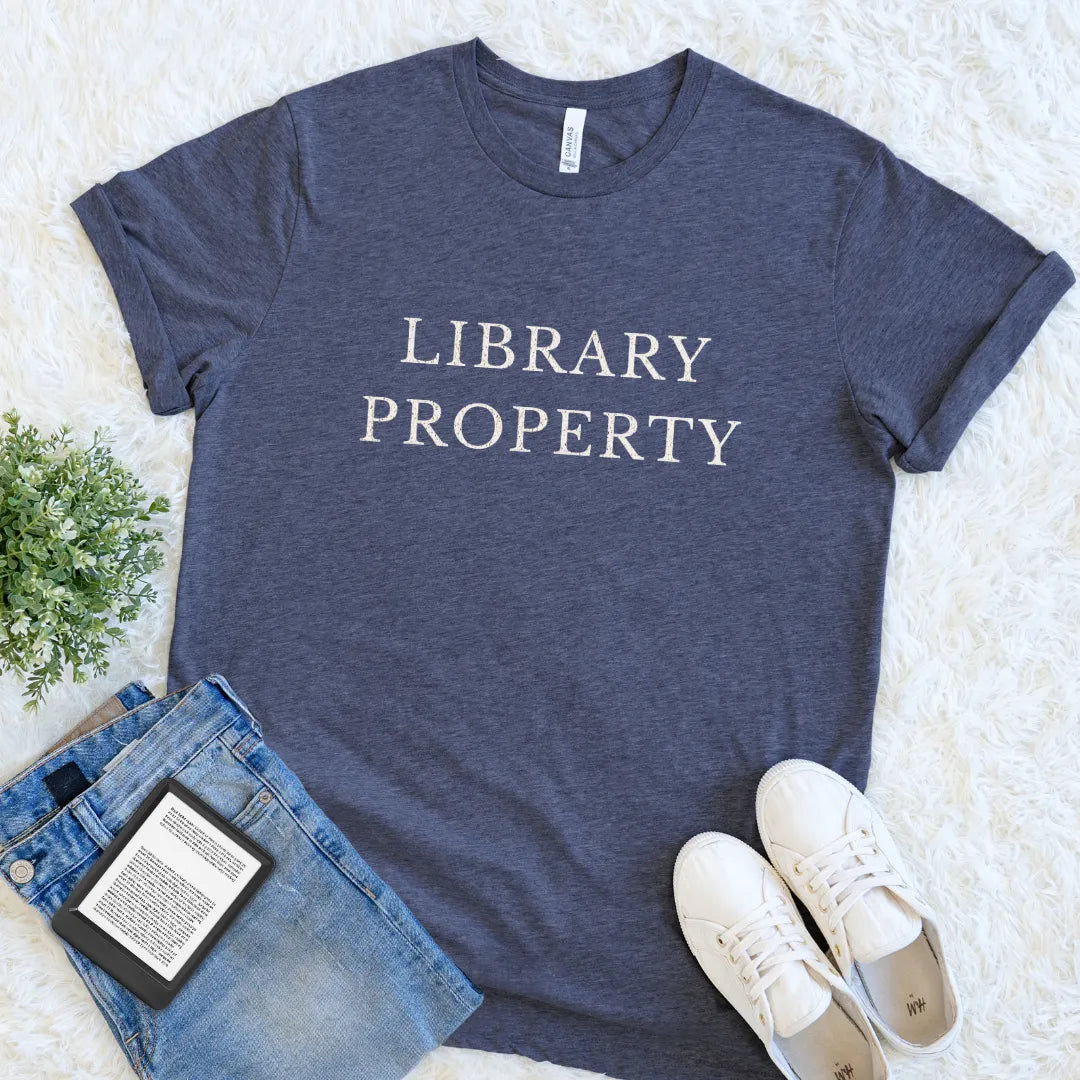 Minimalist bookish shirt for introverts and librarians in soft heather navy