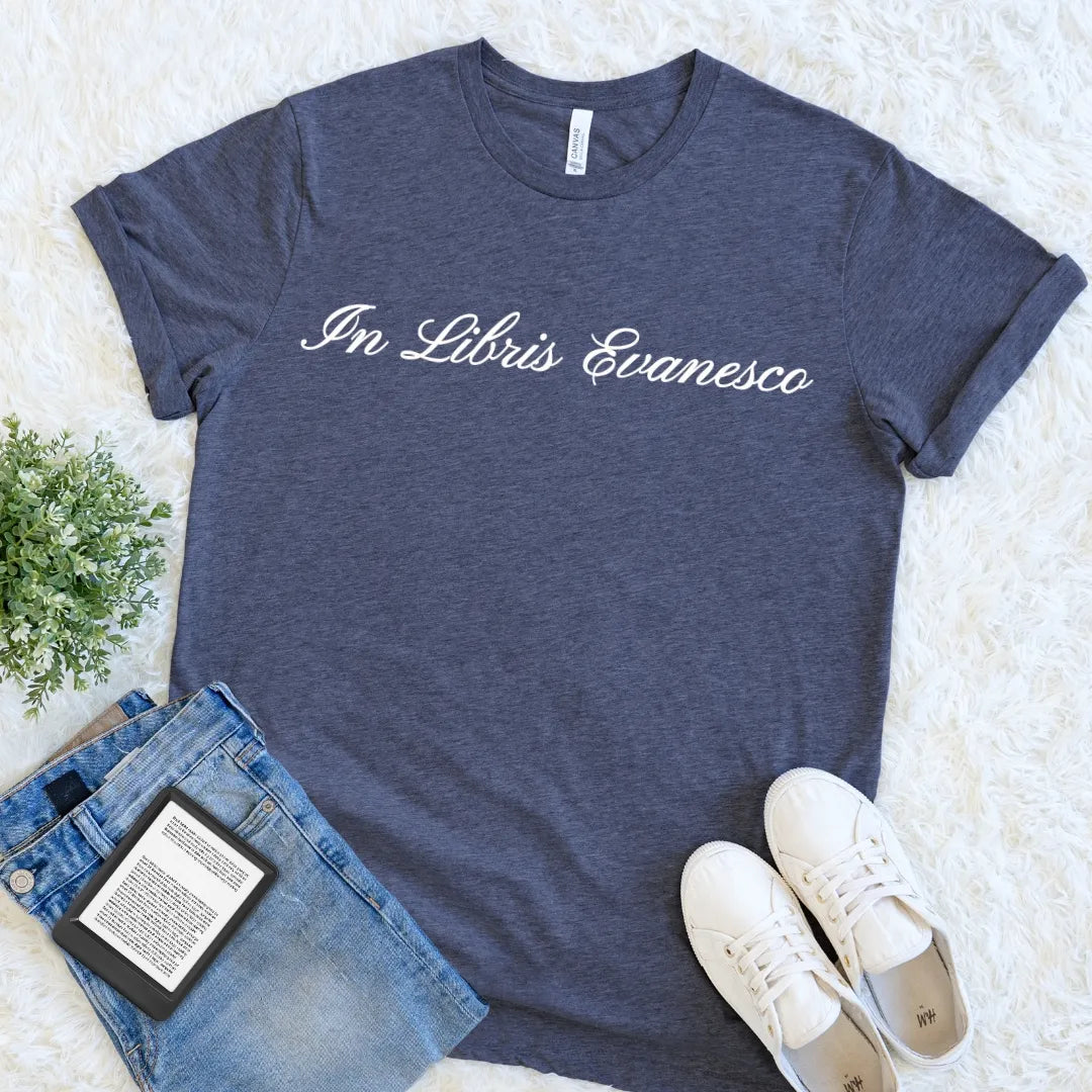 Heather Navy In Libris Evanesco Latin book lover reader T-shirt
