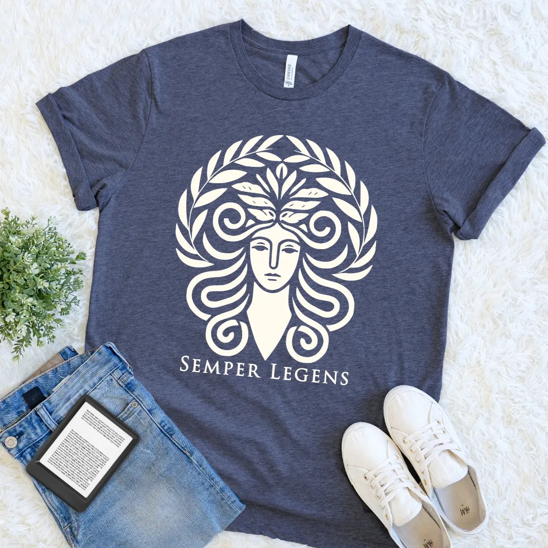 Heather Navy Semper Legens Always Reading Latin book lover T-shirt