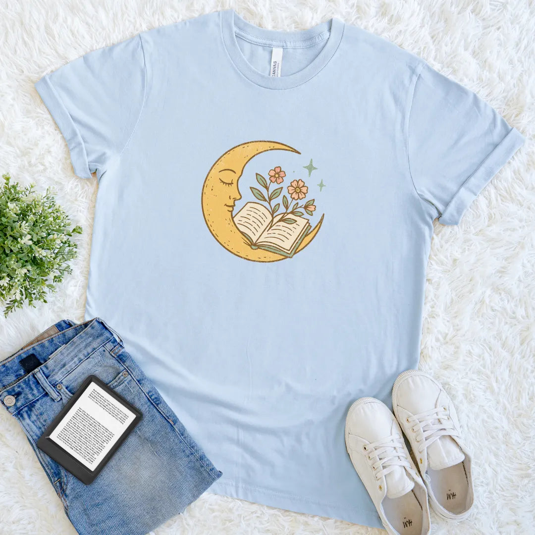 celestial floral reading tee with vintage aesthetic