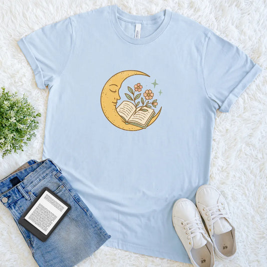 celestial floral reading tee with vintage aesthetic