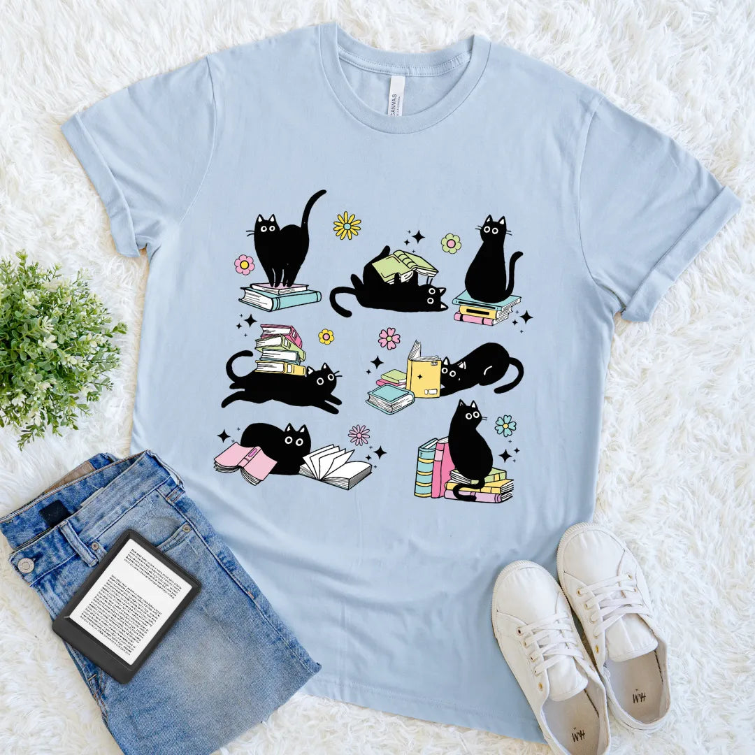 Light blue introvert lifestyle tee for chaotic bookworms and cat moms