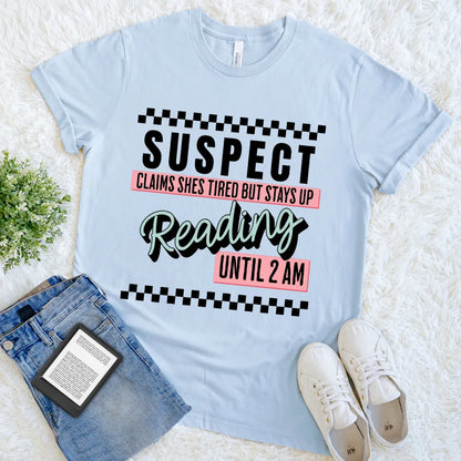 soft cotton bookish night owl t-shirt for introverts in light blue