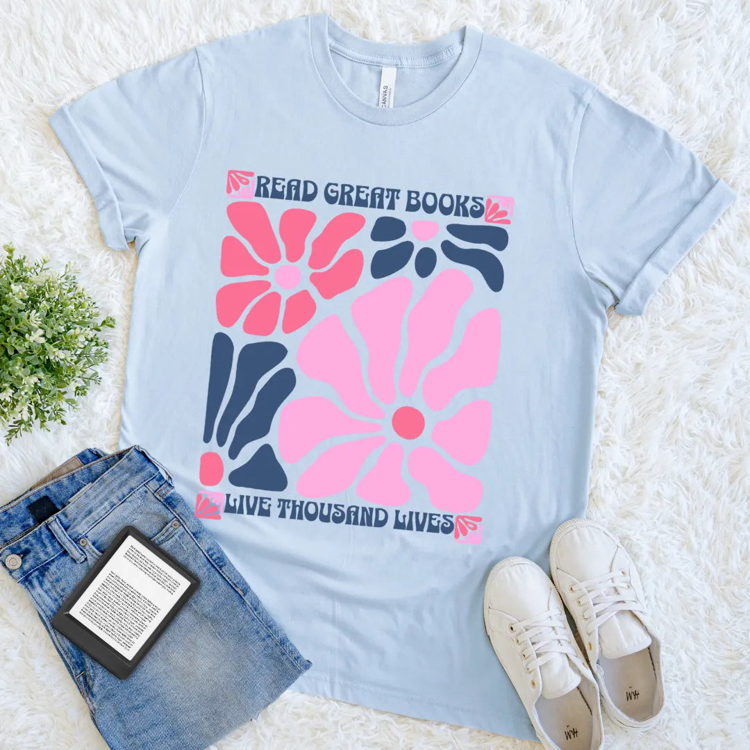 boho floral vintage flower power reader t-shirt