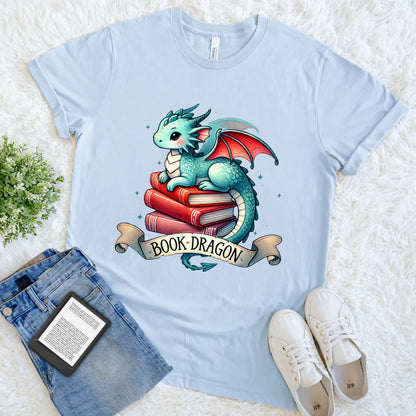 cute dragon sitting on books t-shirt