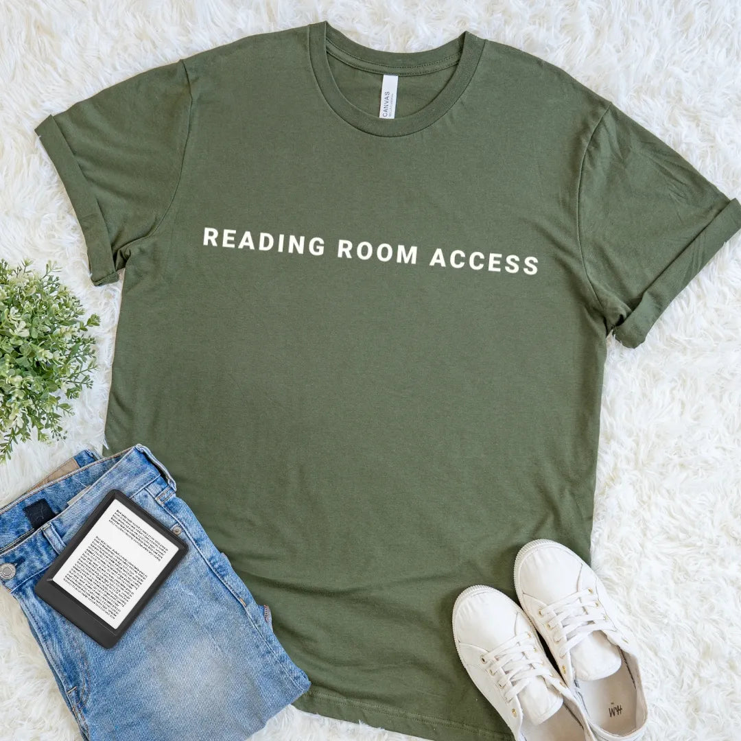 Military Green Reading Room Access minimalist library book lover T-shirt