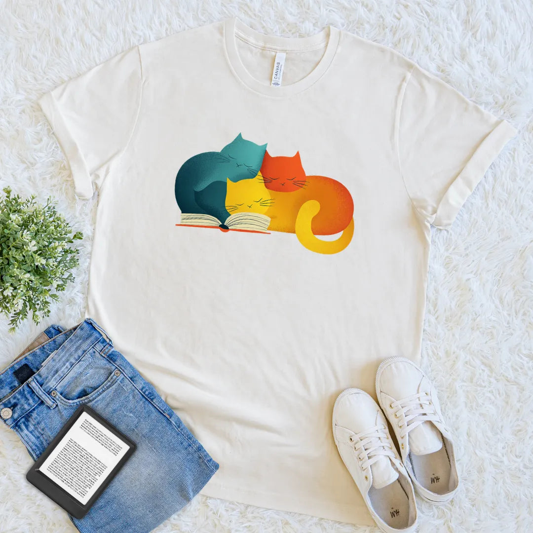 Bookworm cat cream shirt perfect for introverts and readers
