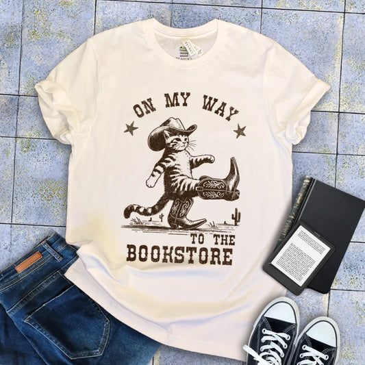 cowboy cat bookstore shirt for introvert readers