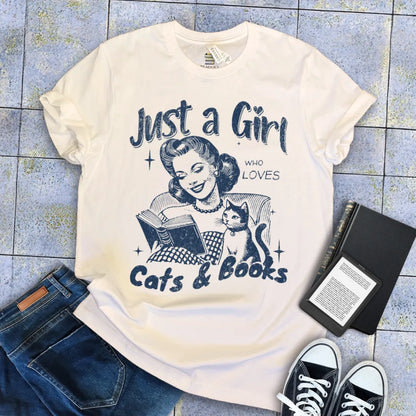 Bella+Canvas tee for cat lovers and bookworms