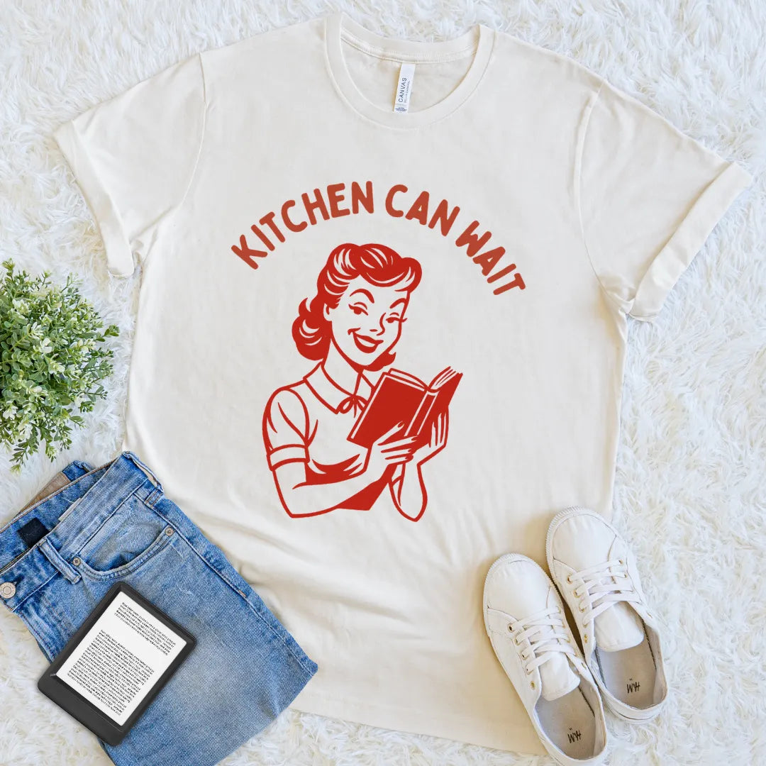 funny vintage reader shirt with retro housewife