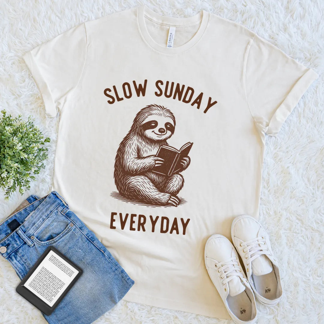 sloth reading book shirt for cozy readers