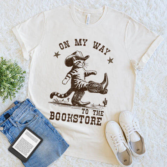 cowboy cat bookstore shirt for introvert readers